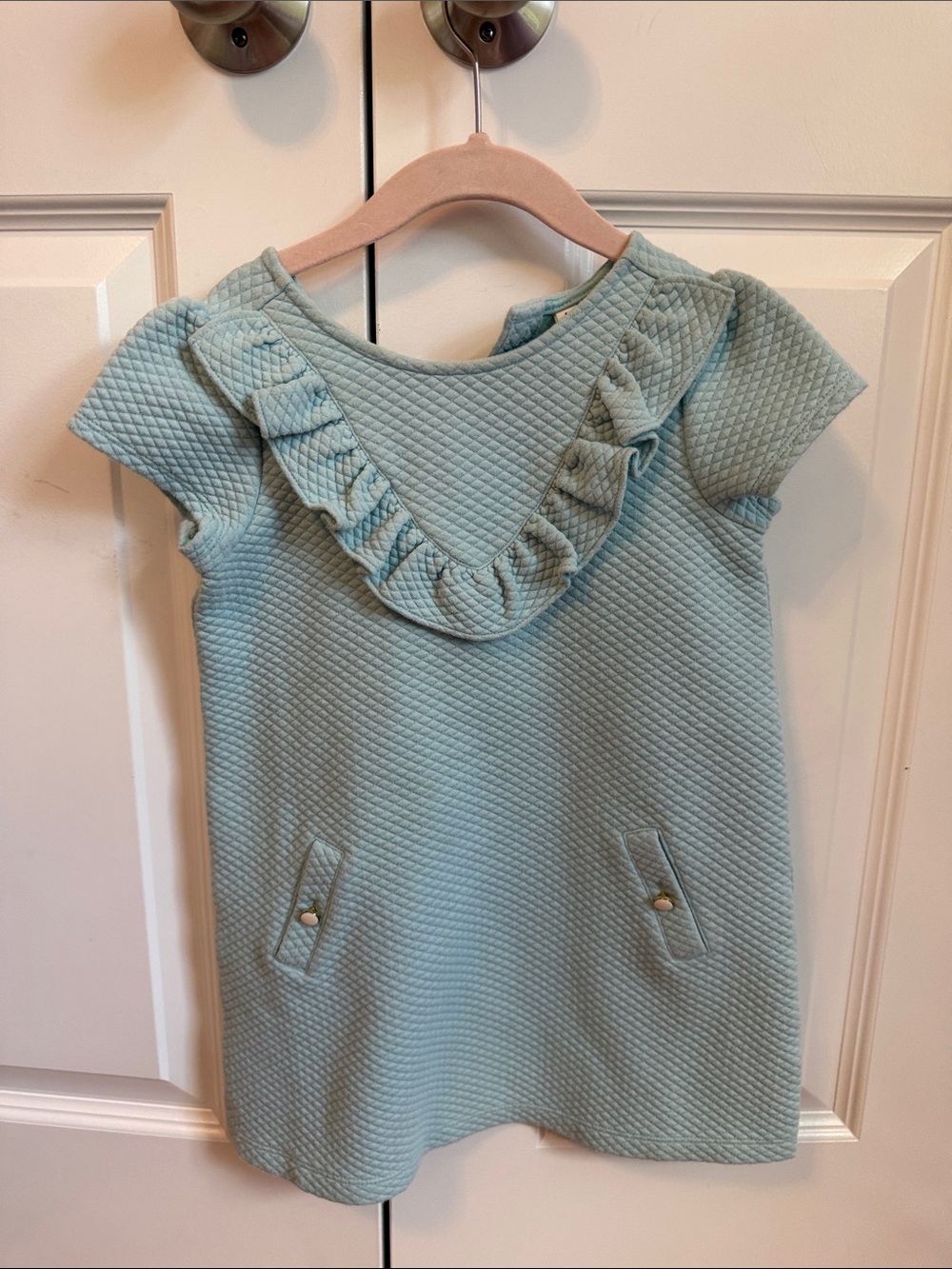 Janie and Jack Light Aqua Quilted Ruffle Dress
